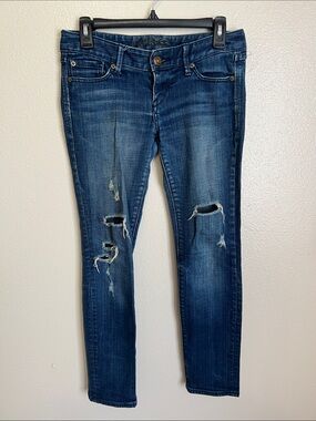 Express Dark Blue Vintage Low Rise Distressed Skinny Jeans